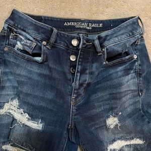 American Eagle jeans, size 4, super stretch, dark wash distressed skinny jeans